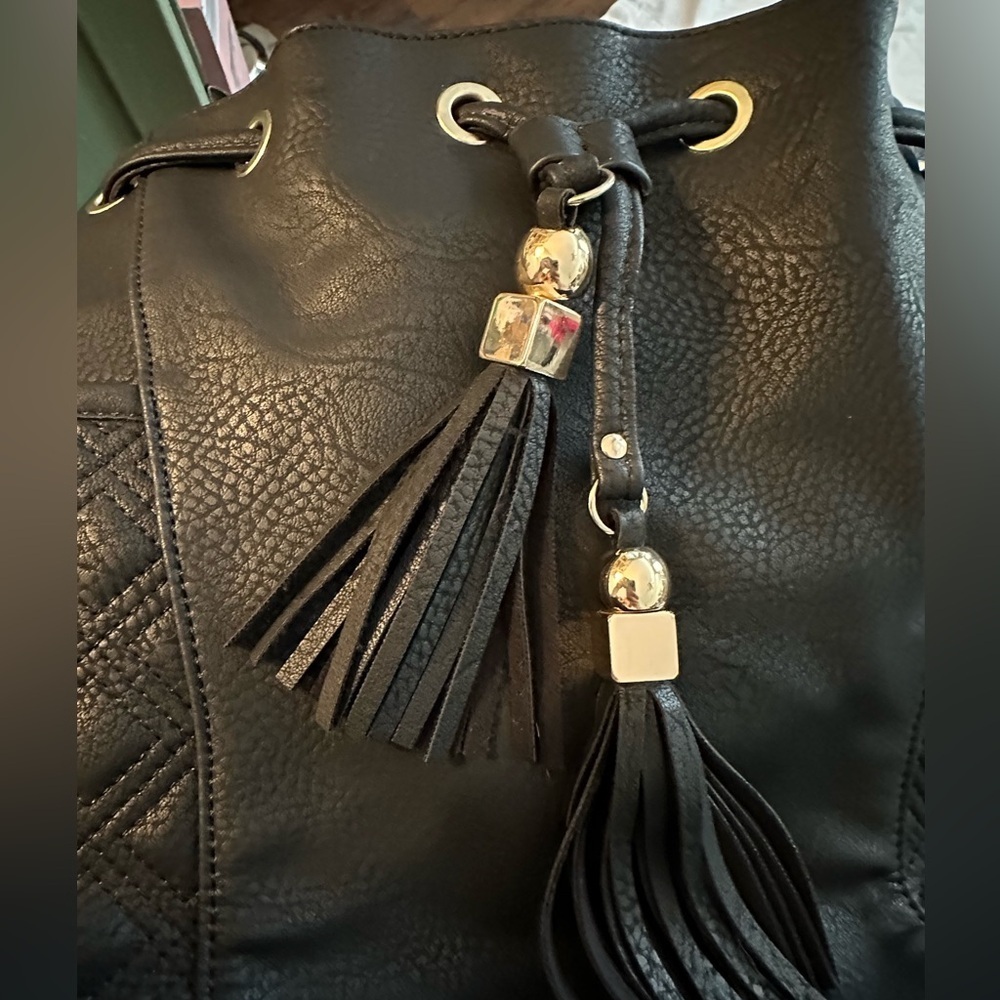 Charming Charlie Black bag, leather look & feel but 100% manmade materials